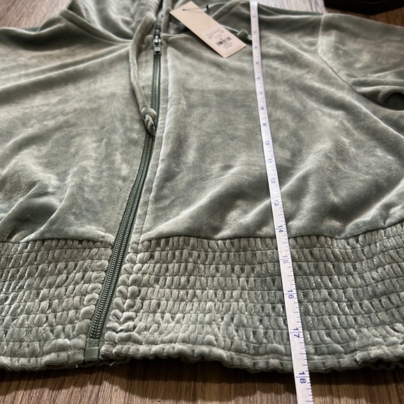 Francesca’s Mya Velour Full Zip Hoodie in Sage Green - Picture 9 of 14
